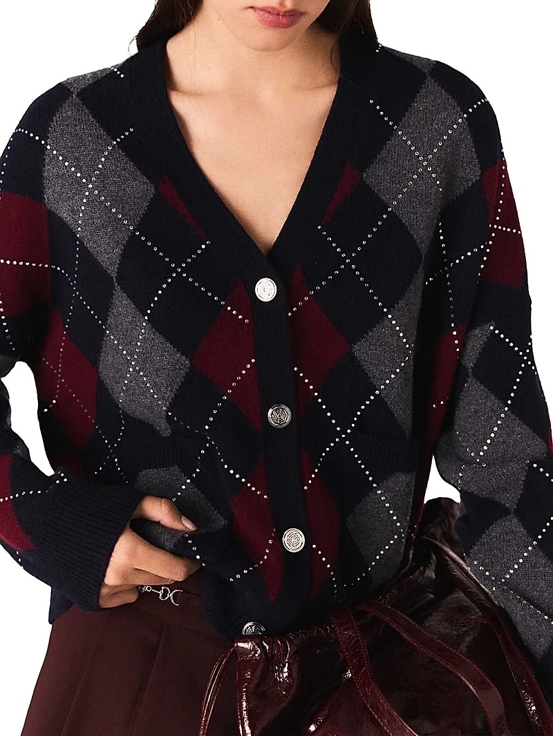Cropped Argyle Pattern Cardigan