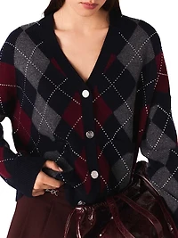 Cropped Argyle Pattern Cardigan