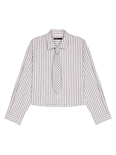 Striped Rhinestone Shirt with Tie