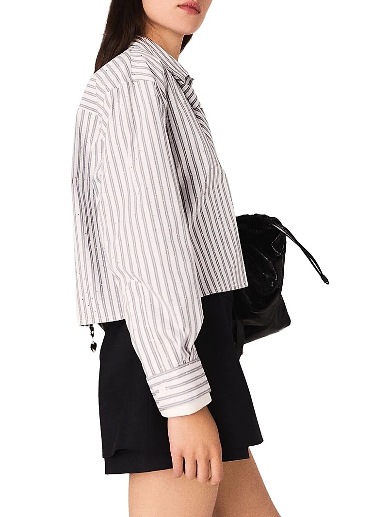 Striped Rhinestone Shirt with Tie