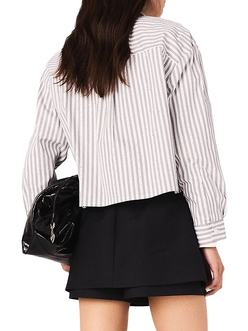Striped Rhinestone Shirt with Tie