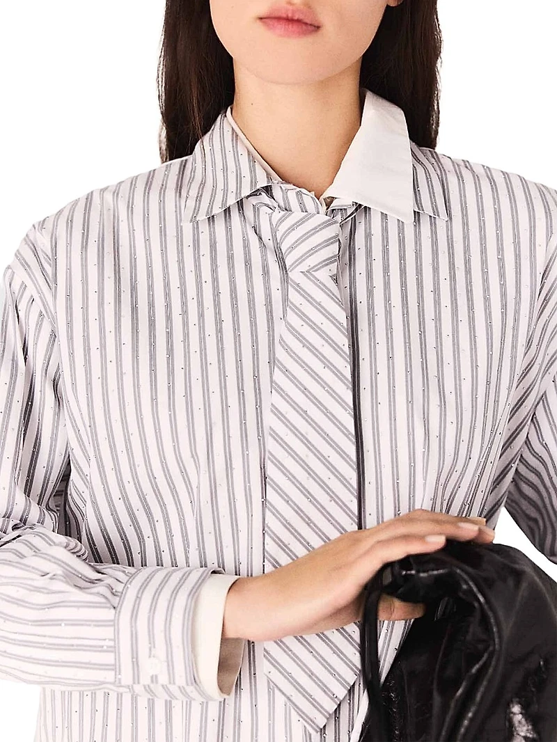Striped Rhinestone Shirt with Tie