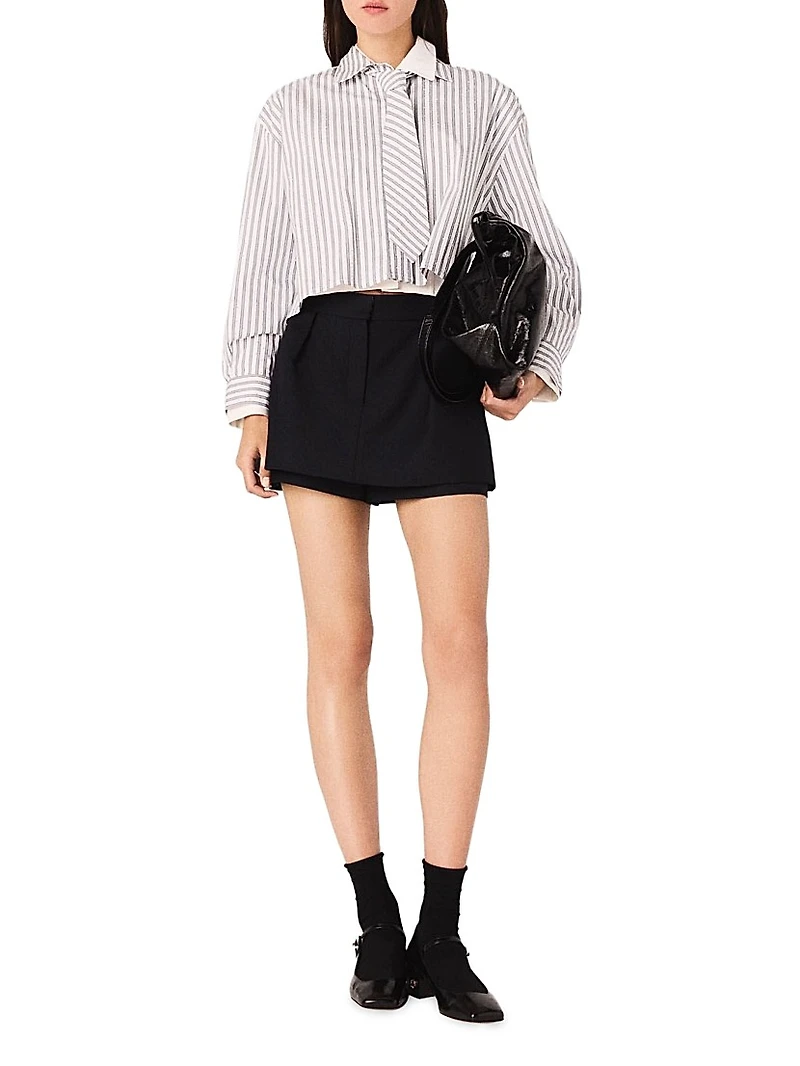 Striped Rhinestone Shirt with Tie