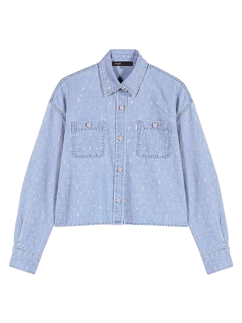Short Rhinestone Denim Shirt