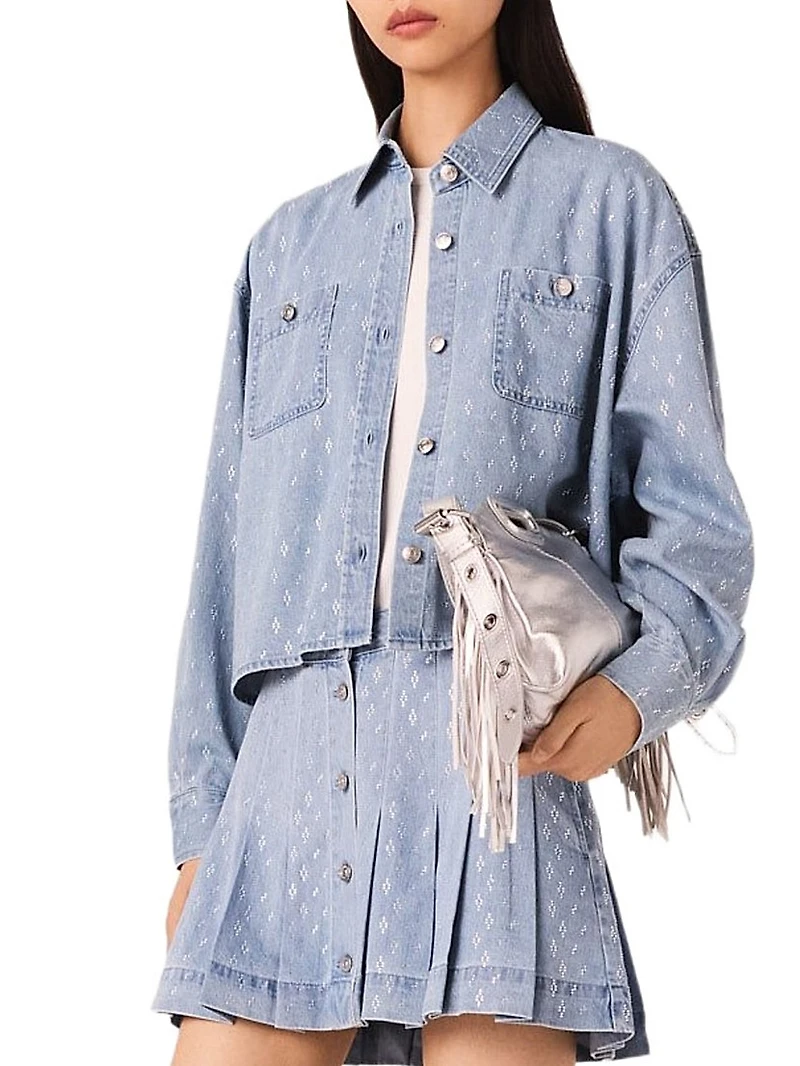 Short Rhinestone Denim Shirt