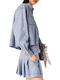 Short Rhinestone Denim Shirt