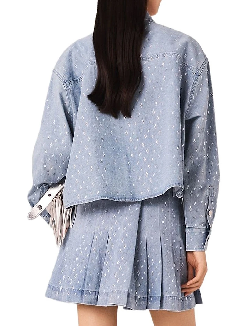 Short Rhinestone Denim Shirt