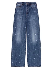 Wide-Leg Denim Jeans with Studs