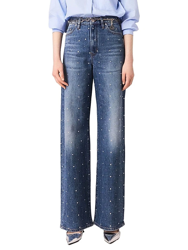 Wide-Leg Denim Jeans with Studs