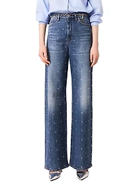Wide-Leg Denim Jeans with Studs