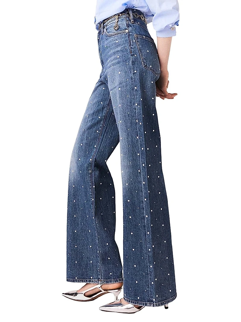 Wide-Leg Denim Jeans with Studs