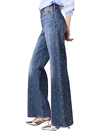 Wide-Leg Denim Jeans with Studs