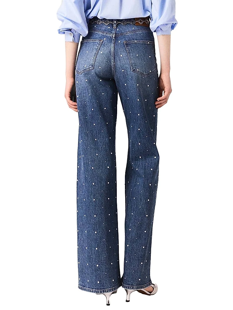 Wide-Leg Denim Jeans with Studs
