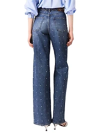 Wide-Leg Denim Jeans with Studs