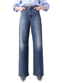 Wide-Leg Denim Jeans with Studs