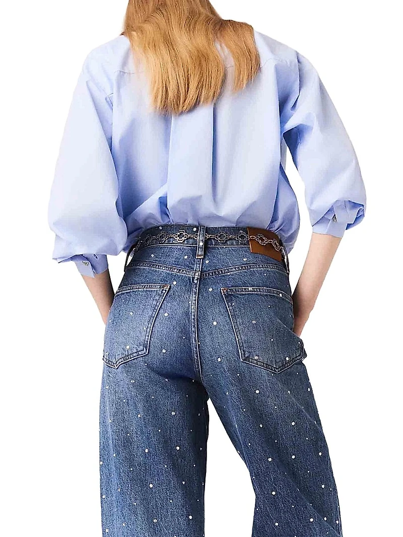 Wide-Leg Denim Jeans with Studs