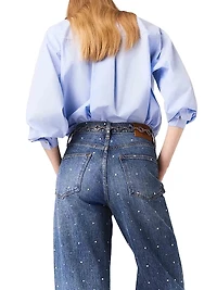 Wide-Leg Denim Jeans with Studs