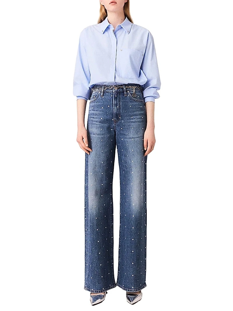Wide-Leg Denim Jeans with Studs
