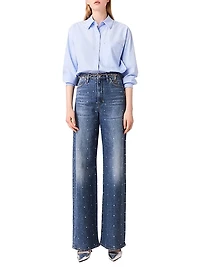 Wide-Leg Denim Jeans with Studs
