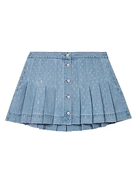 Short Pleated Denim Skirt with Strass