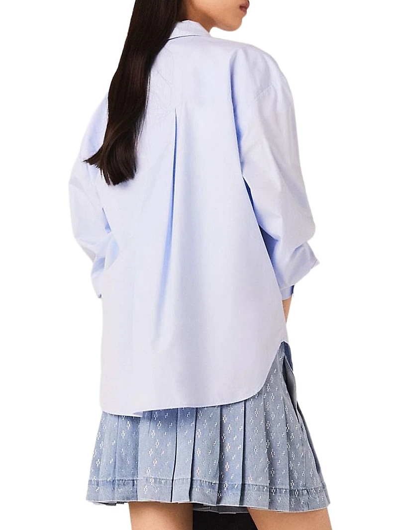 Short Pleated Denim Skirt with Strass