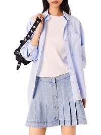 Short Pleated Denim Skirt with Strass