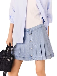 Short Pleated Denim Skirt with Strass
