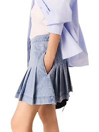 Short Pleated Denim Skirt with Strass
