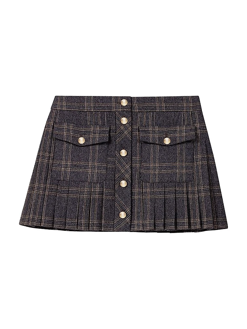 Short Pleated Checked Skirt