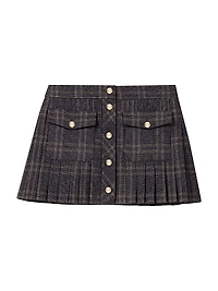 Short Pleated Checked Skirt
