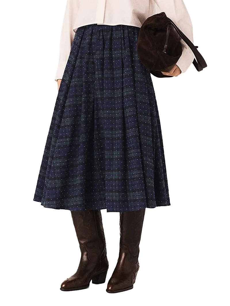 Check Skirt with Rhinestones