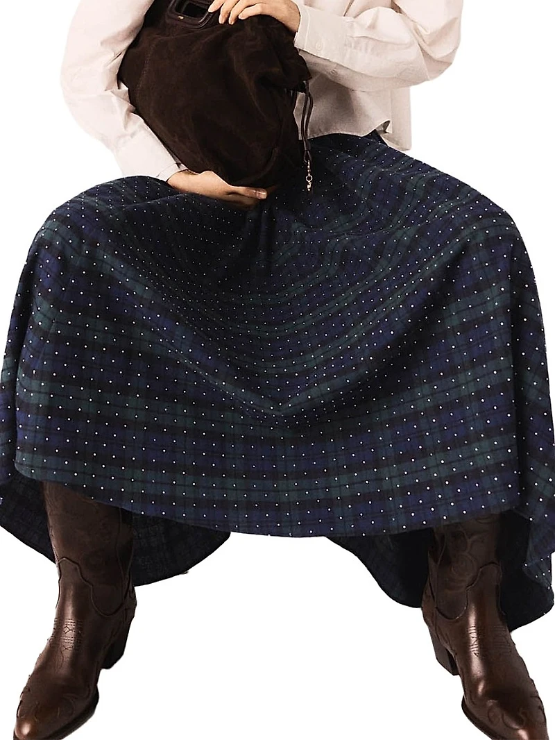Check Skirt with Rhinestones