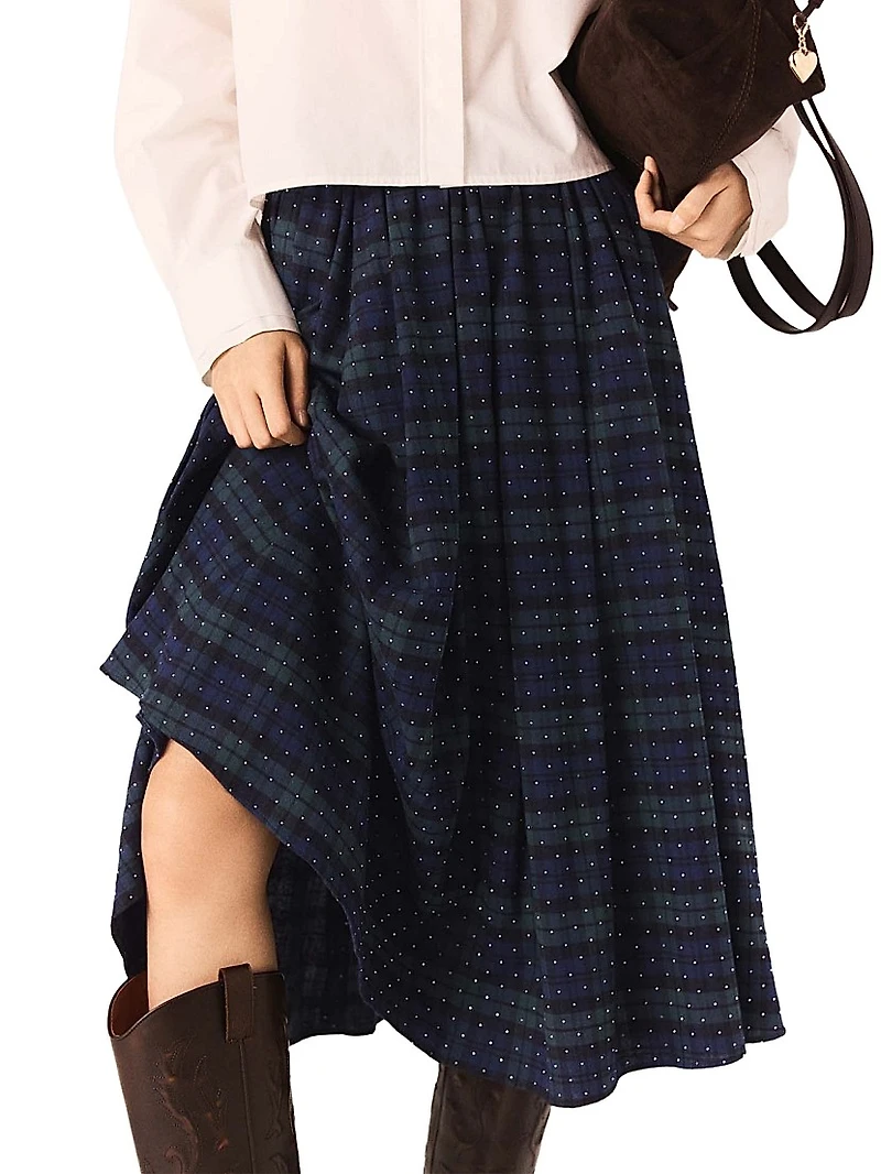 Check Skirt with Rhinestones