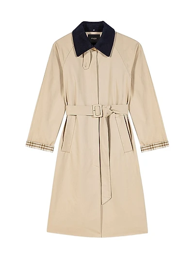 Contrast Sleeve and Collar Trench Coat
