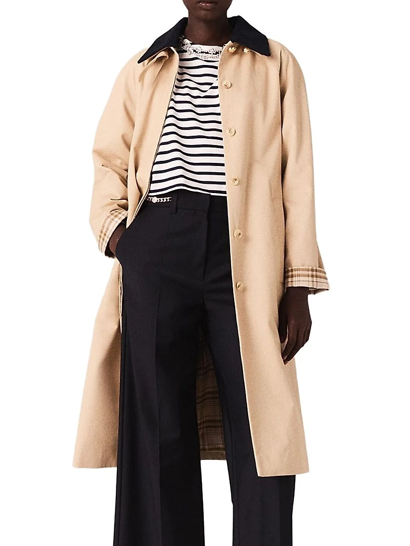 Contrast Sleeve and Collar Trench Coat