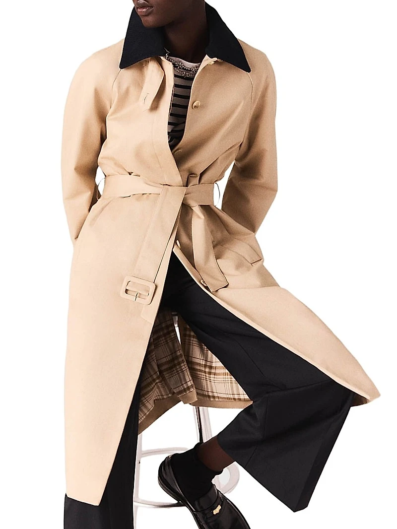 Contrast Sleeve and Collar Trench Coat