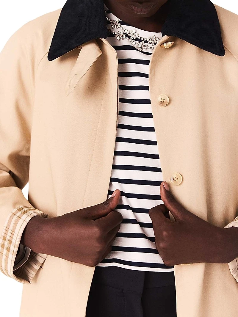 Contrast Sleeve and Collar Trench Coat