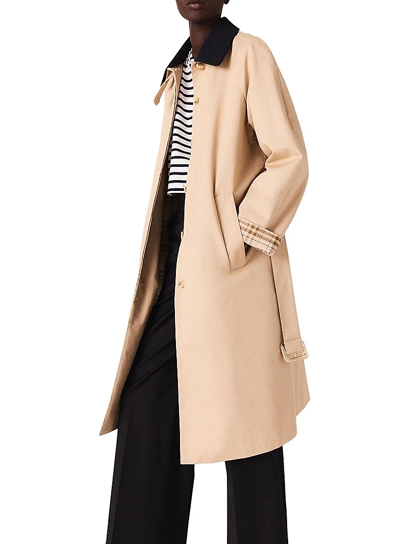 Contrast Sleeve and Collar Trench Coat