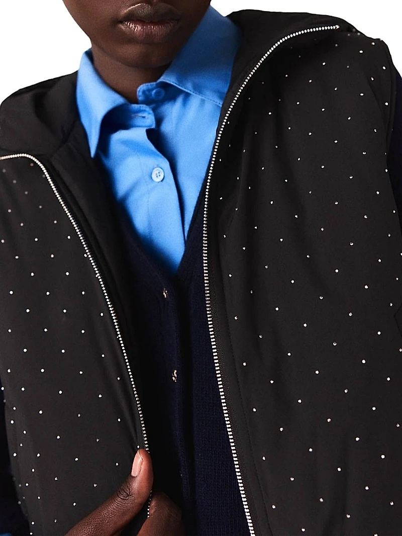 Rhinestone Sleeveless Puffer Jacket