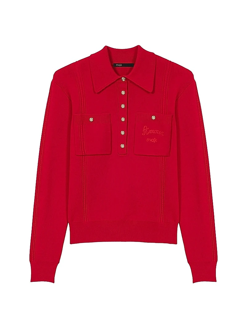 Polo Collar Jumper with Embroidery