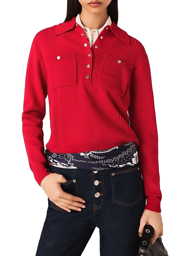 Polo Collar Jumper with Embroidery