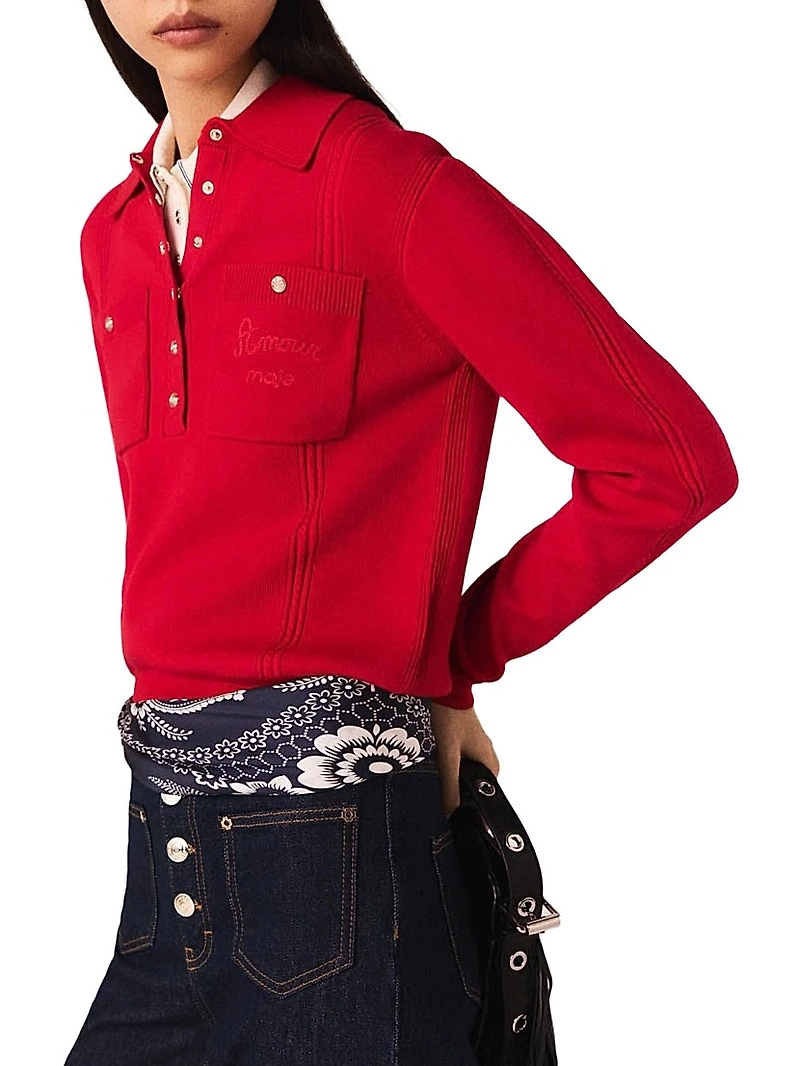 Polo Collar Jumper with Embroidery