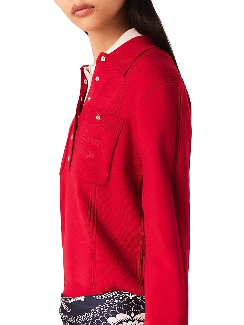 Polo Collar Jumper with Embroidery