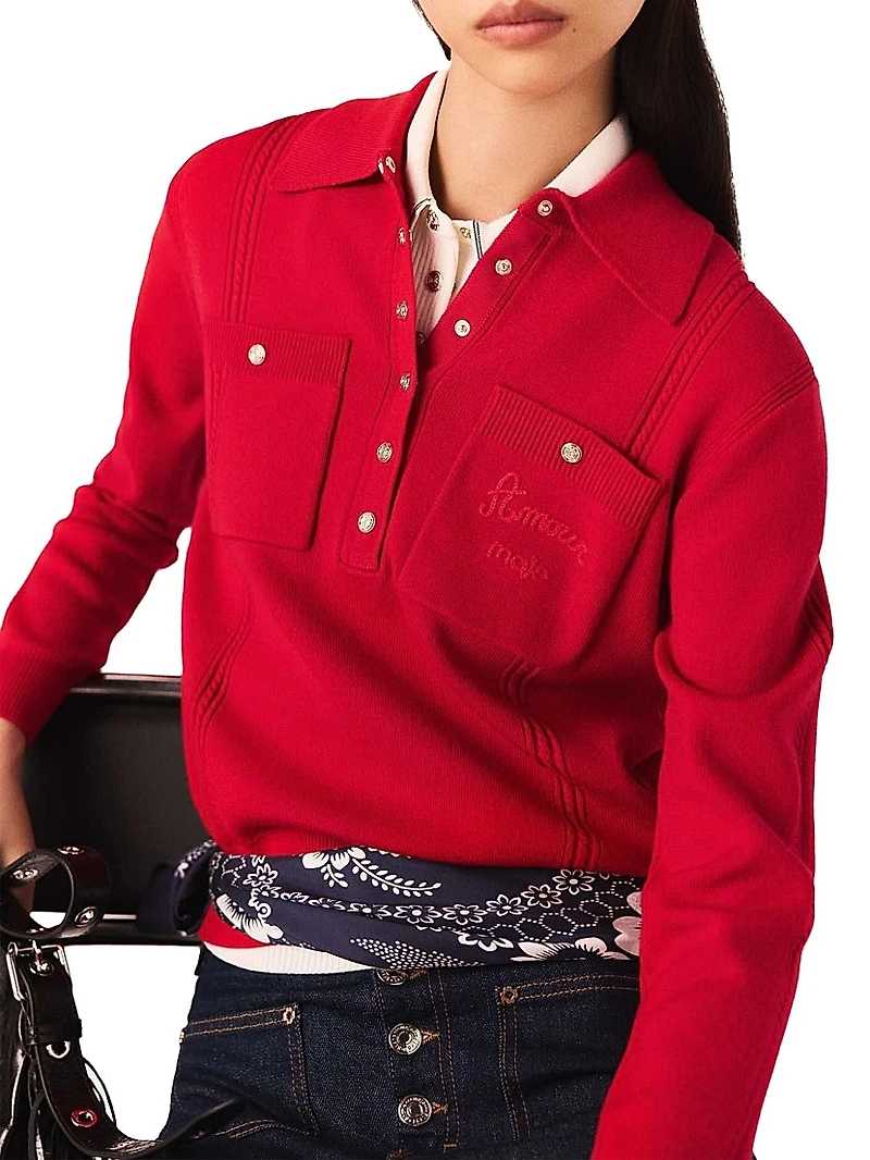 Polo Collar Jumper with Embroidery