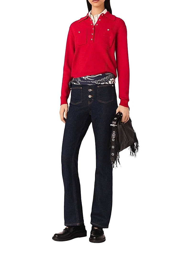 Polo Collar Jumper with Embroidery