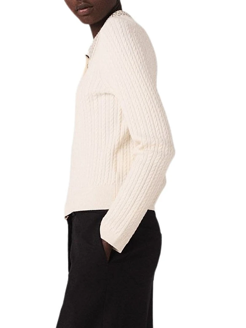Knit Polo Shirt with Rhinestone Collar