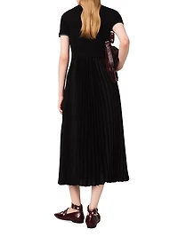Pleated maxi dress with polo collar