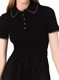 Pleated maxi dress with polo collar