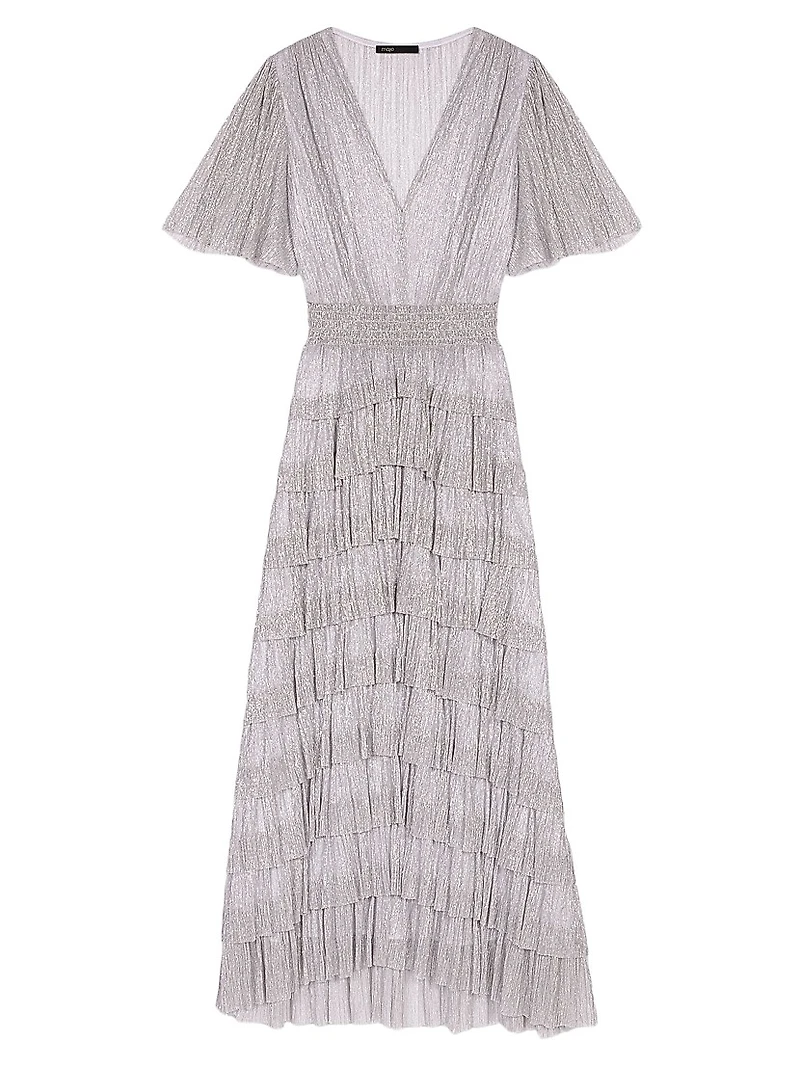 Metallic Ruffled Midi Dress