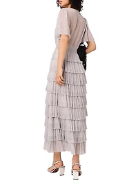 Metallic Ruffled Midi Dress